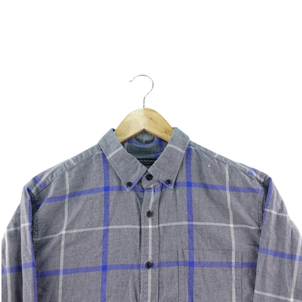 Banana Republic Mens L Luxe Flannel Camden Fit Plaid Button Down Outdoor Hiking